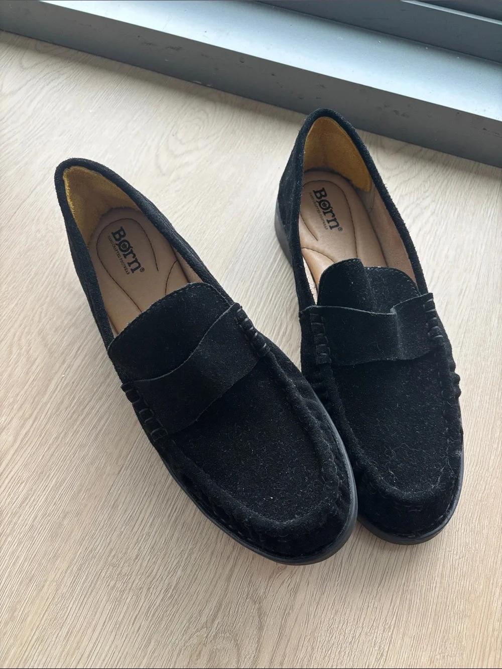 NWOT Born Black Suede Rouched Loafers for Women